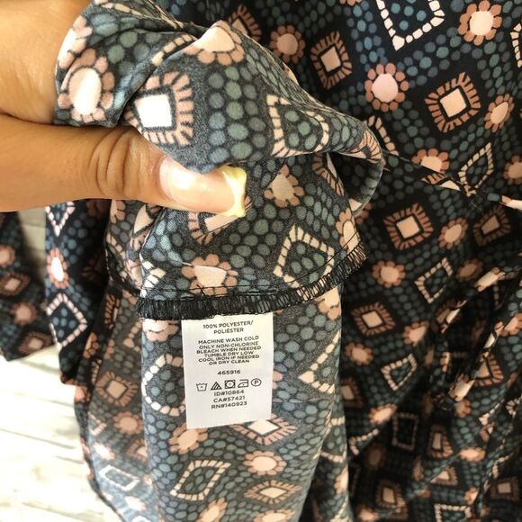 LOFT || Multicolor Geometric Long Sleeve ShirtTail Round Neck Mini Dress S - Picture 7 of 11